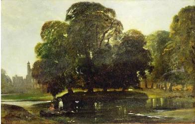 Ein Blick auf Eton und die Fellows Eyot, ca. 1835-45
